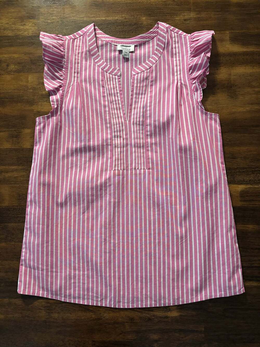 J Crew Women’s XXS Top Flutter Sleeve Cotton Poplin V Neck Pink White Striped